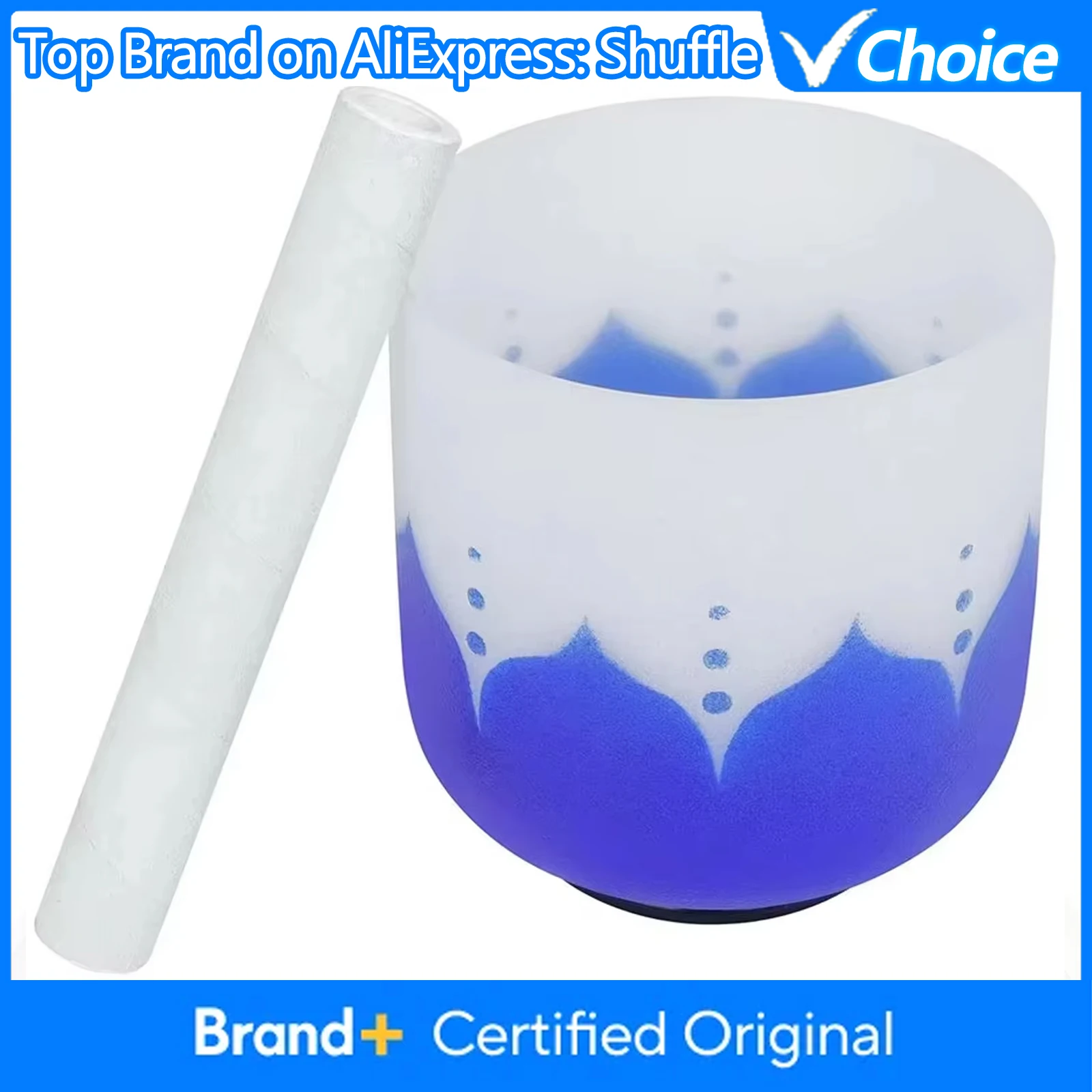 

6/7/8 Inch Music Bowl Matte Quartz Crystal Singing Bowl Blue Rubber Ring Free Mallet Stick for Stress Relief Yoga Meditation