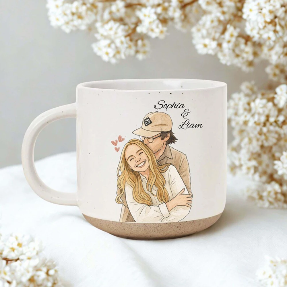 

Customized Personalized Watercolor Illustration Ceramic Cup with Photo Couple Wedding Gift Coffee Cup Unique Customized Gift