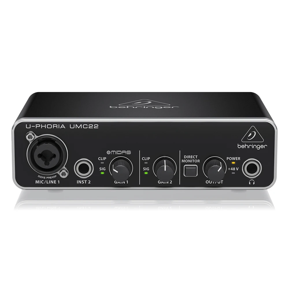 Baru u-phoria UMC22 kartu suara 2-Channel USB Audio antarmuka dengan 1 Midas Preamp & 48V Phantom Power Studio peralatan Suara