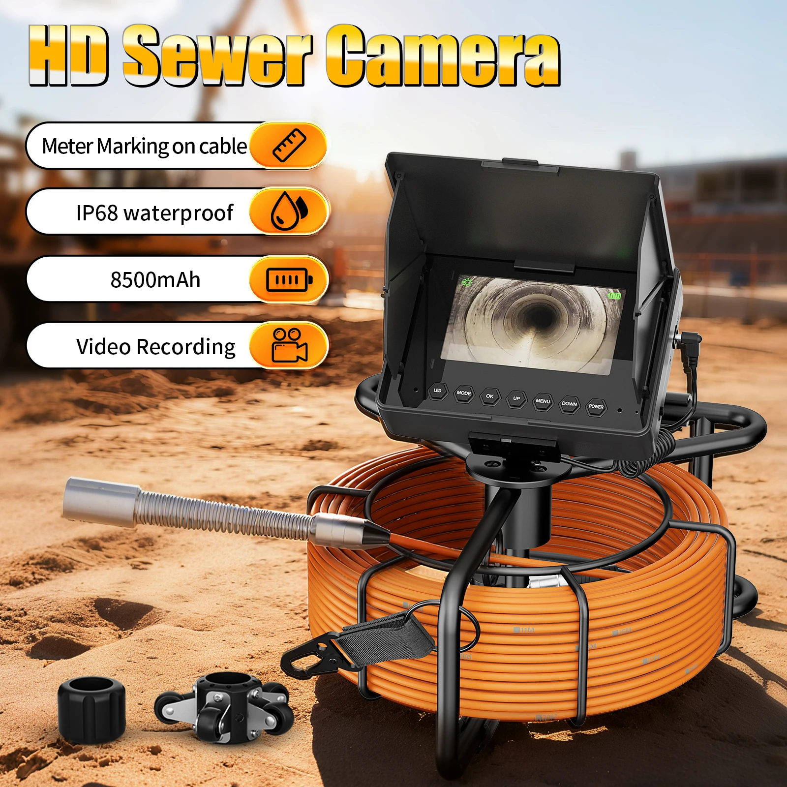 

Дренажная эндоскопическая камера, эндоскопическая камера AHD 1080P с солнцезащитным козырьком 4,3 дюйма, видеорегистратор с TF-картой 16 ГБ, время работы 8500 мАч, 10 часов, 10/20/30 м