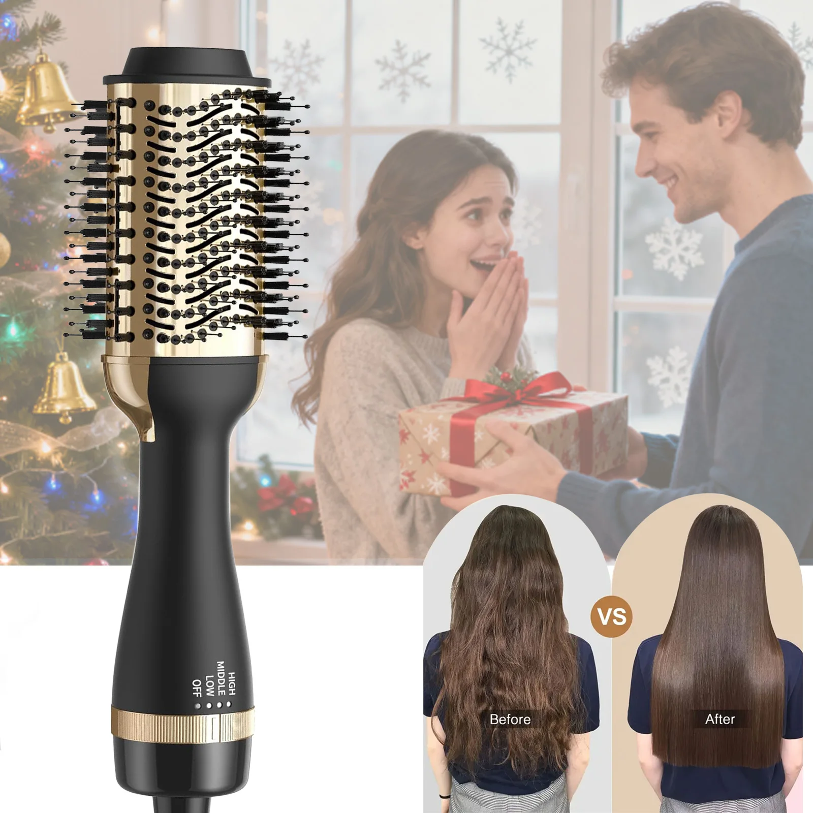 

4-in-1 Professional Salon & Home Hot Air Brush - Dual Use for Wet/Dry Hair, for Smooth, Frizz-Free Styling - Ideal Holiday Gift