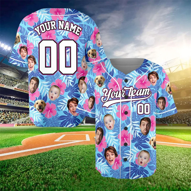 Custom Face Name Number Light 3D Pattern Design Baseball Jersey Casual Oversized Comfortable Top