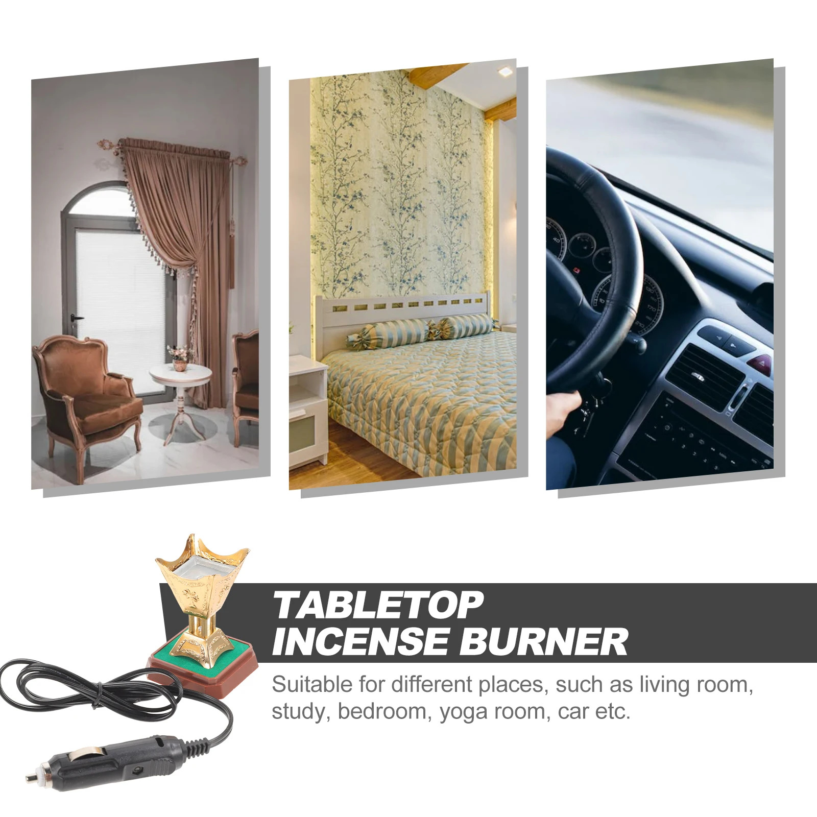 

Car Incense Burner Electric Bakhoor Metal Portable Diffuser for Scent Home Office Yoga Room Therapy Censer Stove