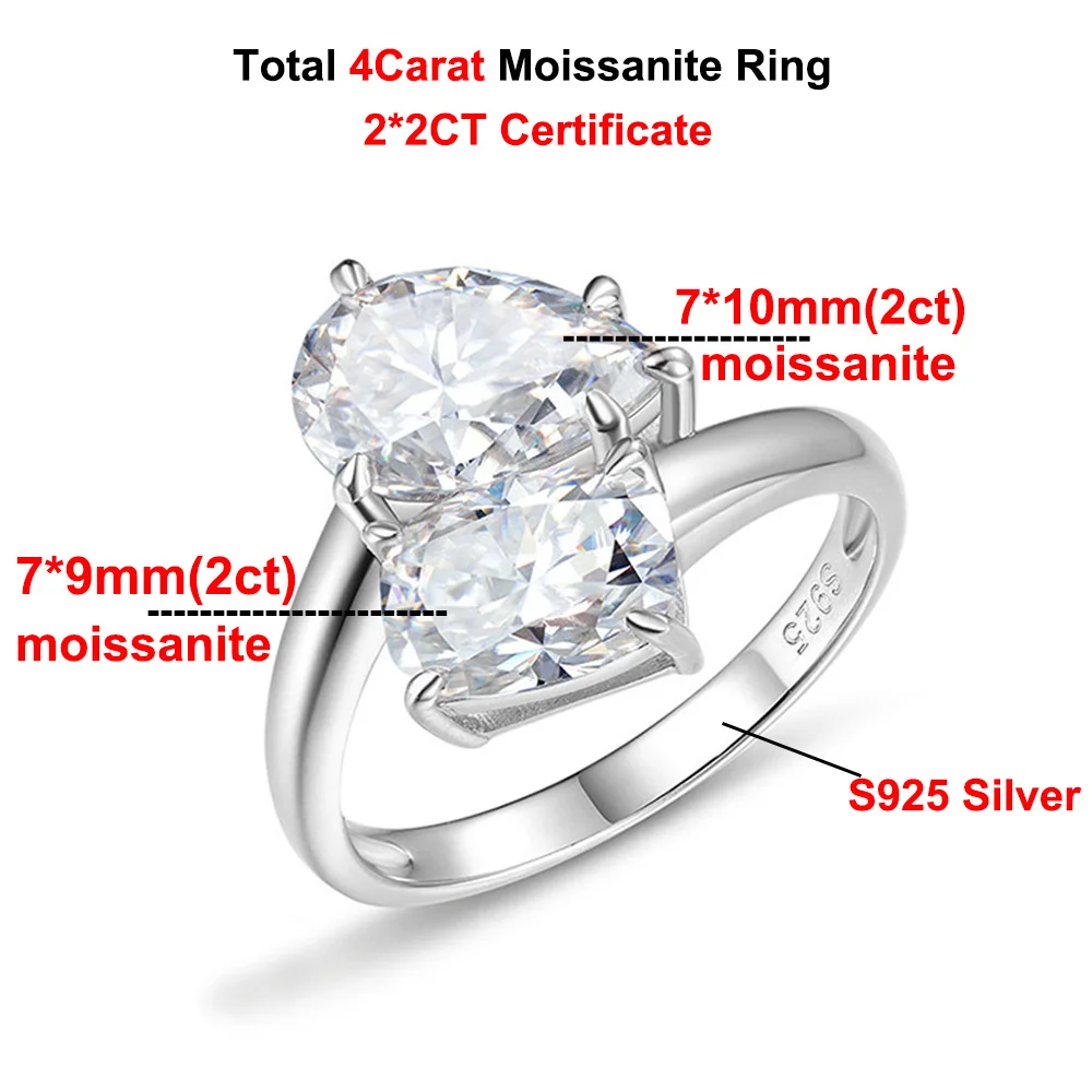 4cttw البيضاوي والكمثرى قطع مويسانيتي خاتم الخطوبة للنساء مختبر الماس S925 الفضة 18K الذهب الأبيض مطلي مجوهرات الزفاف الفرقة