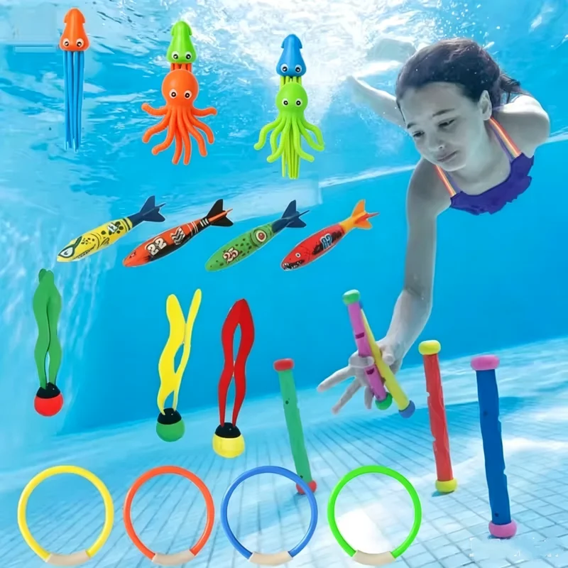 Swimming Diving Toys Children's Fish Dolphin Buoy Pool Treasure Hunt Diving Water Diamond Kids Water Game Toys Set Reusable Gift