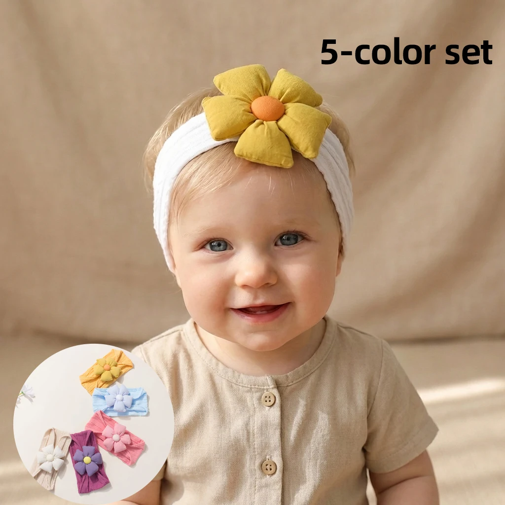 

New 5-Color Set Solid Jacquard Nylon Baby Headbands Children's Scarves Lightweight Soft Girls Baby Hair Accessories
