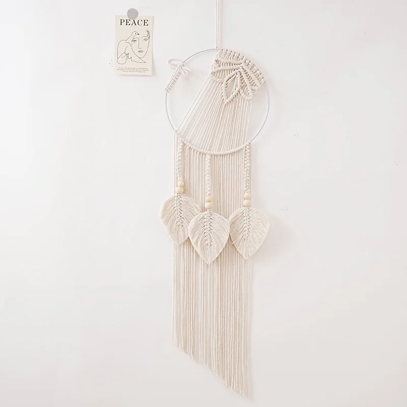 Boho Handwoven Macrame Tapestry Leaf Dreamcatcher Wall Decor Hotel Living Room Creative Hanging Home Decoration Art Ornament