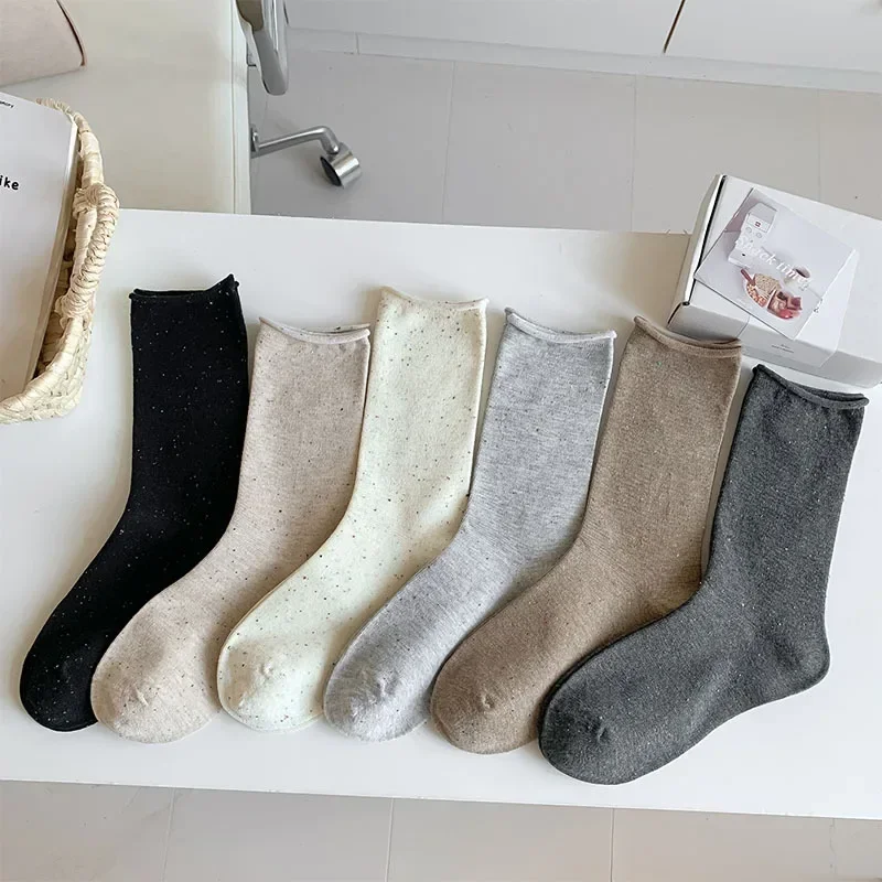 

Autumn Winter Women Socks Simple Solid Color Black White Gray Long Socks Women JK Japanese Style School Girls Middle Tube Socks