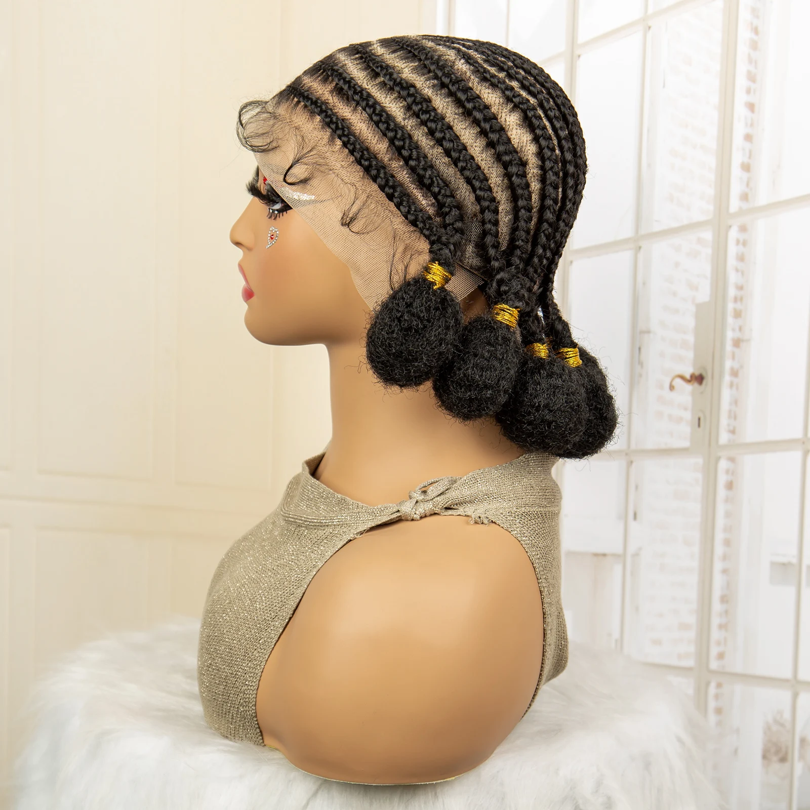 10 Inches Short Bantu Synthetic Full Lace African Cornrow Braided Wigs with Baby Hair for Black Women Knotless Braiding Wig