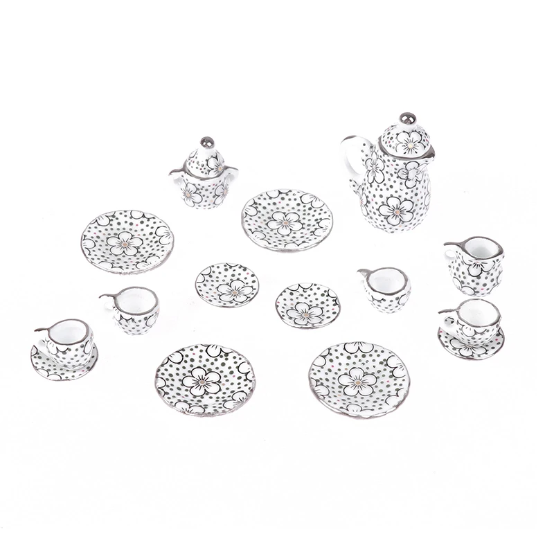 1Set Puppenhaus Miniatur Porzellan Keramik Tee Tasse Set Puppe Haus Küche Teekanne Geschirr DIY Dekor Spielzeug Zubehör