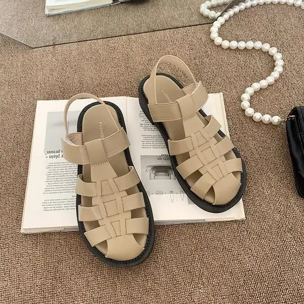 Roman Sandals Breathable 2024 Summer Comfort Shoes for Women Suit Female Beige Clogs With Heel Med Gladiator Flat Fashion Black