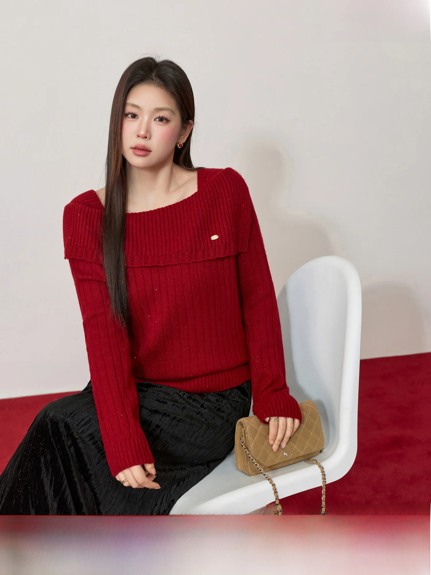 

LanYu plus Size Faionable Red iny Tead One oulder Sweater Women's Year of Birth Zodiac Match Base Knitted Top for New...