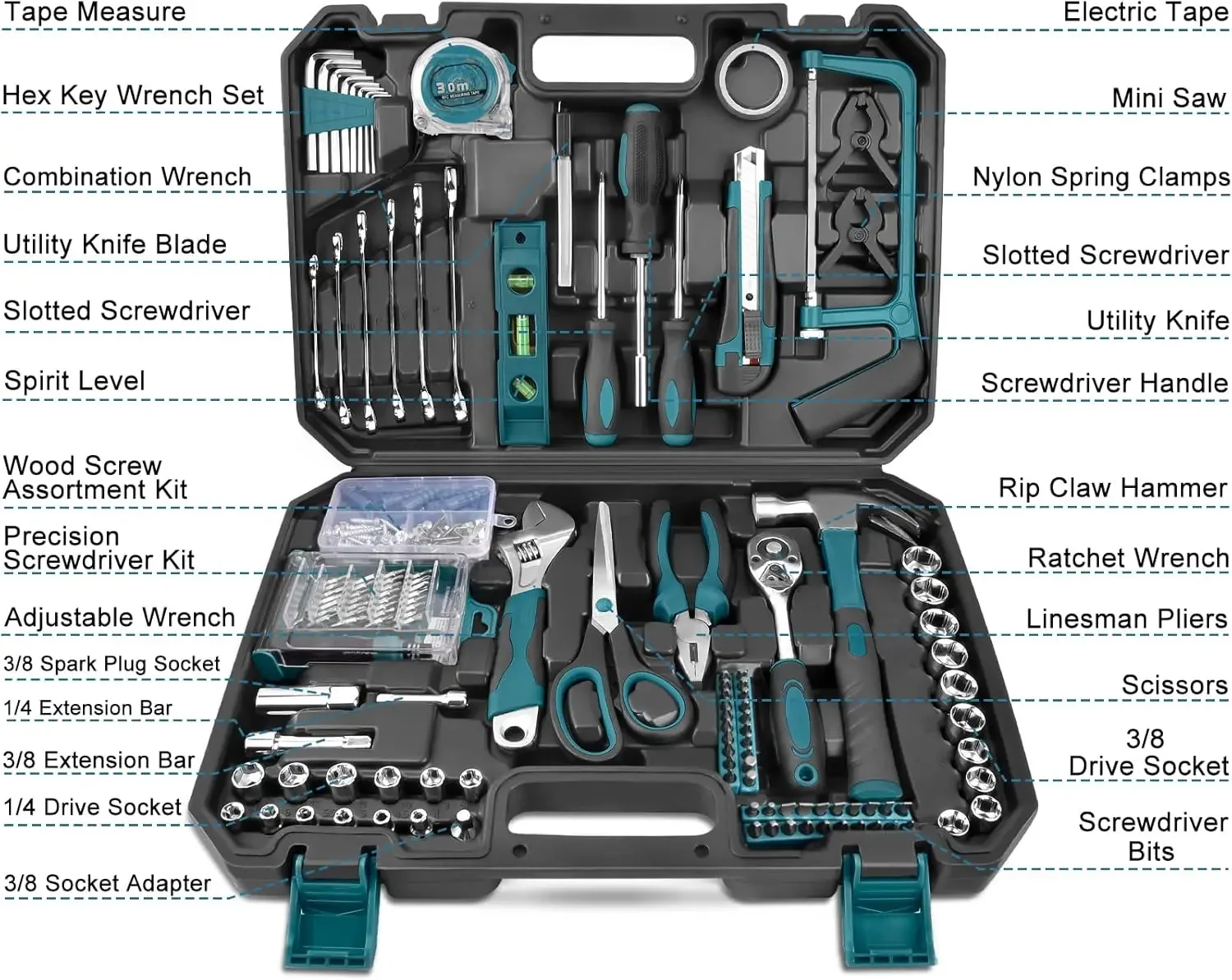 Home Tool Kit 257-PCs - Household Basic Repair Tool Set for Men Women - General Hand Mechanic's Tool Set & Screwdriver S