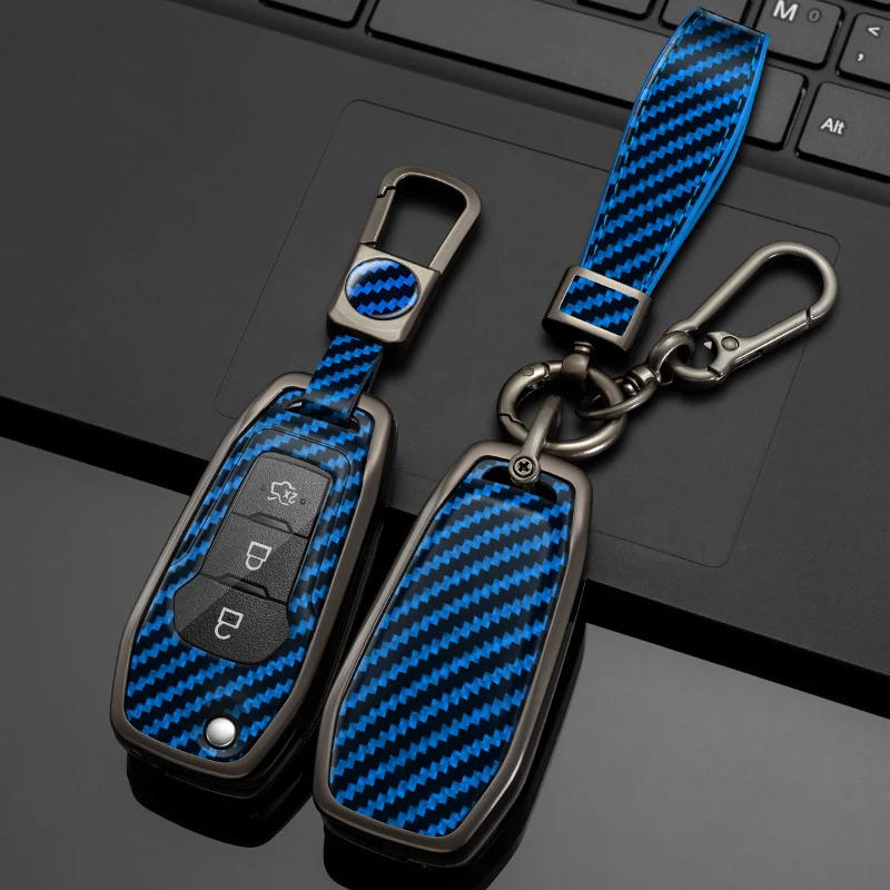 Metal Carbon Car Key Case Cover Shell Fob For  Ford Figo 2017 Mondeo 5 Ecosport Fiesta Mk8 Everest Ranger Fusion Kuga Escort