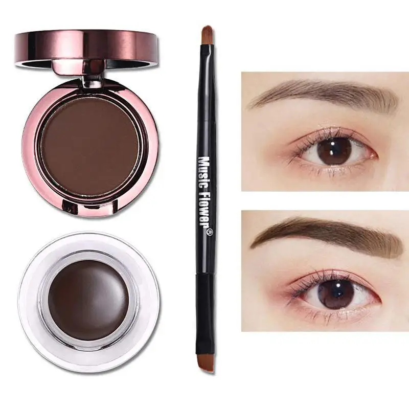 Eye Makeup 5 Piece Set 2 in 1 Black & Brown Eyeliner + Eyebrow Powder Waterproof & Long Lasting (with Dual Brush)