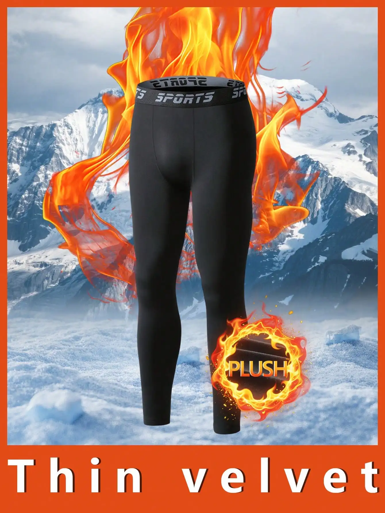 

Men's Black Thermal Base Layer Pants with Plush Lining, Slim Fit for Cold Weather