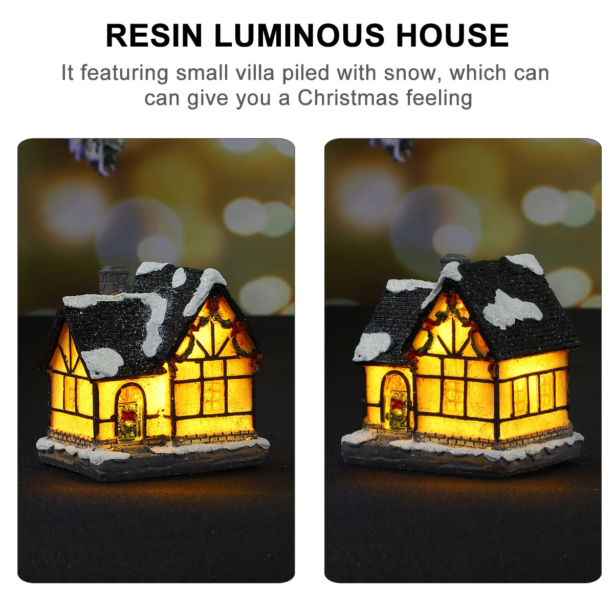 

1pc Christmas Luminous House Resin Villa With Warm Yellow Led Light For Home Garden Decor Holiday Party Ornament Gift