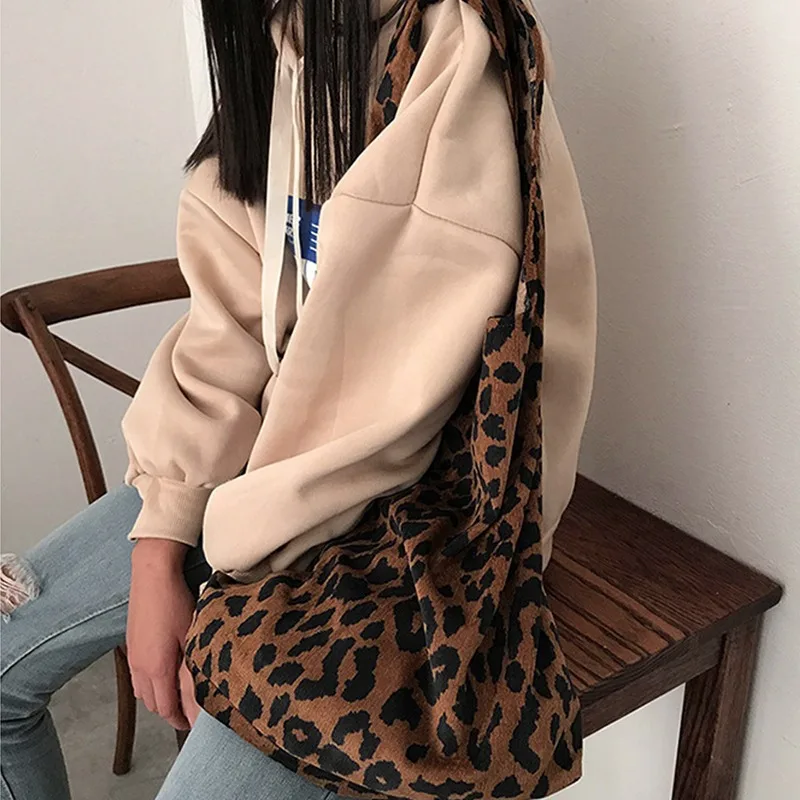 2024 Leopard Print Ladies Cloth Bag Women Shopping Tote Shopping Bags Foldable Eco Reusable Shoulder Shopper Bag Handbags