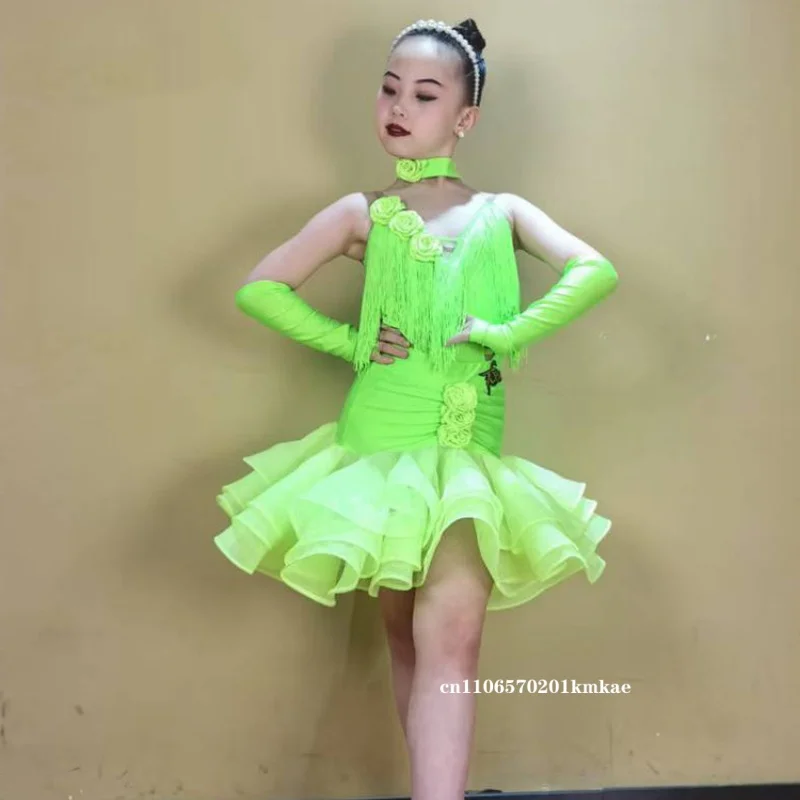 Latin-Dance-Costumes-Kids-Girls-Ballroom-Competition-Dancewear-Halter-Backless-Flowers-Tassels-Jumpsuit-and-Big-Swing-Skirts