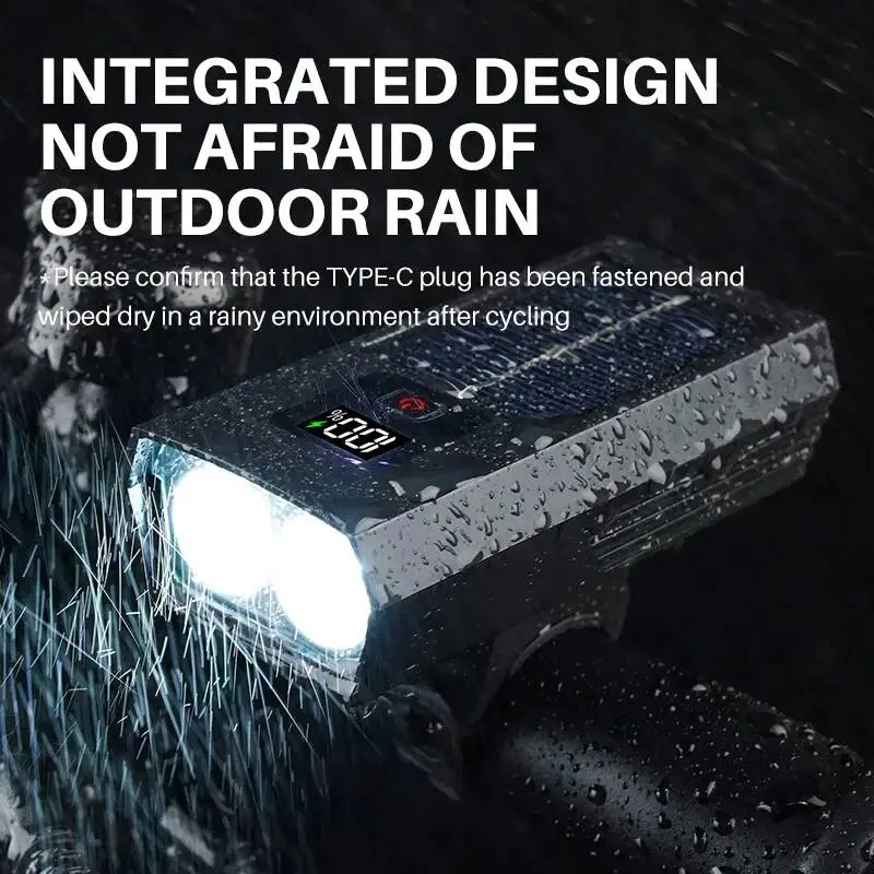 

ESLNF Multi-Function Mountain Road Bike Digital Display Waterproof Solar Charging Riding Bicycle Head Light