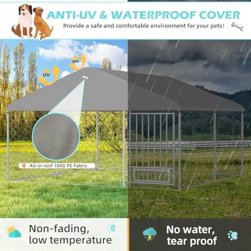 10x10 ft Heavy-Duty Outdoor Dog Enclosure with Reinforced Steel Frame 1.25 in Galvanized Pipes 2.5 mm Mesh Waterproof Sunproof P