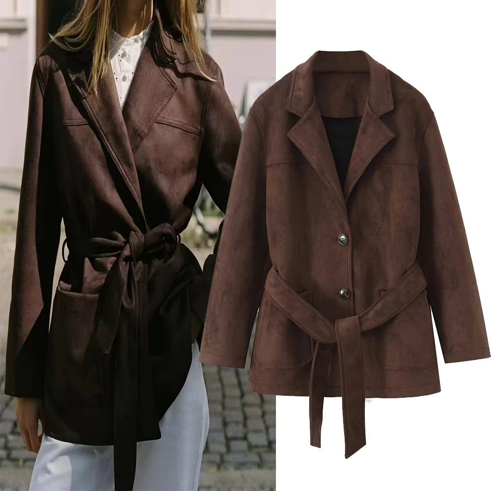 

Casual Sle Women's Jaet H2825 Faionable Collar Belted Versatile Outerwear Long Sve Button Closure Other Material
