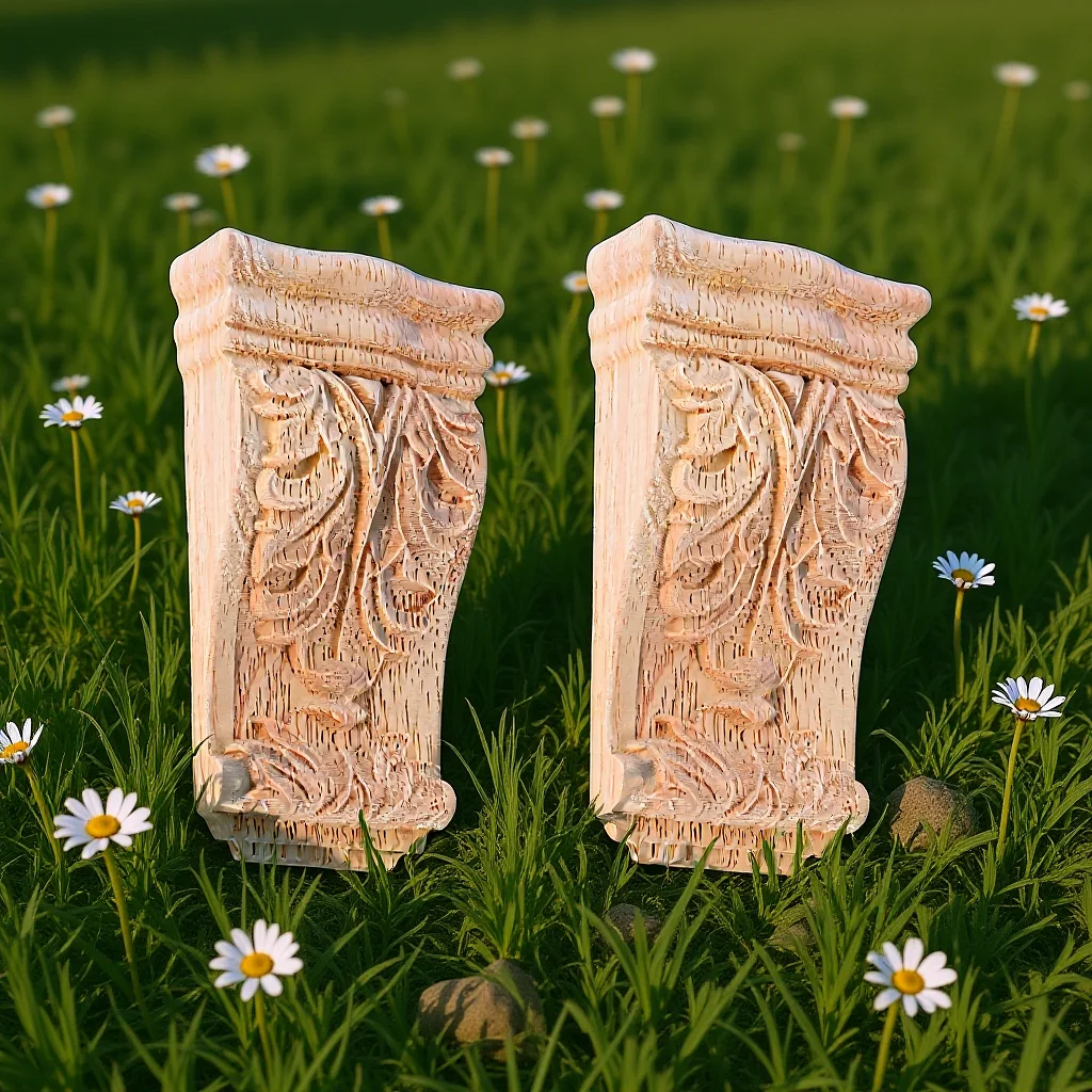 

2pcs Wooden Corbels For Doorway Decorative Wood Carved Appliques European Style Corner Pillars Wood Decoration For Furniture