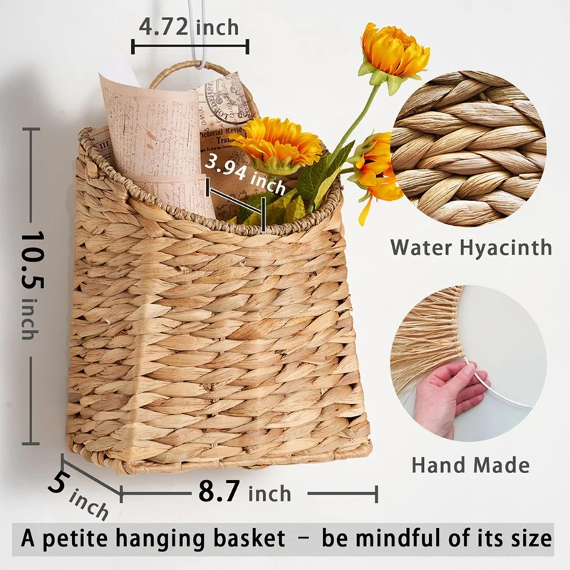 Hanging Basket for Front Door,Woven Wall Baskets for Flowers & Mails,Hangable Mount Storage Organize for Home,Garden-ABPX view 2