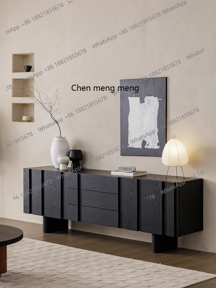 

Vintage Solid Wood Veneer TV Cabinet Retro White Oak Veneer Simple Tall Floor Cabinet