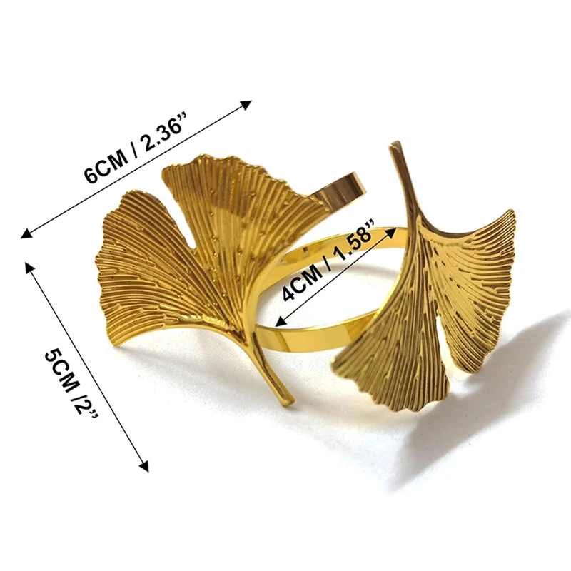 20Pcs Ginkgo Biloba Leaf Napkin Rings, Metal Napkin Holder Buckles for Holiday Holiday, Dining Table
