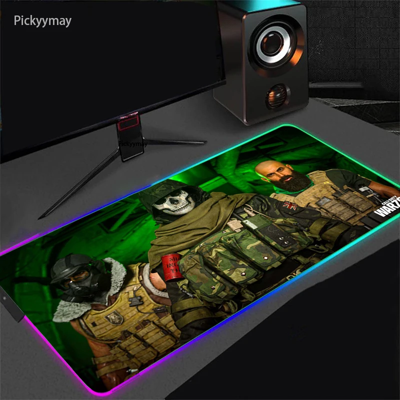 Warzone Gaming Large RGB Mouse Mat Computer Rubber Carpet Gamer Office Decoration LED Backlight Mousepad Desktop Mouse Pad XXL