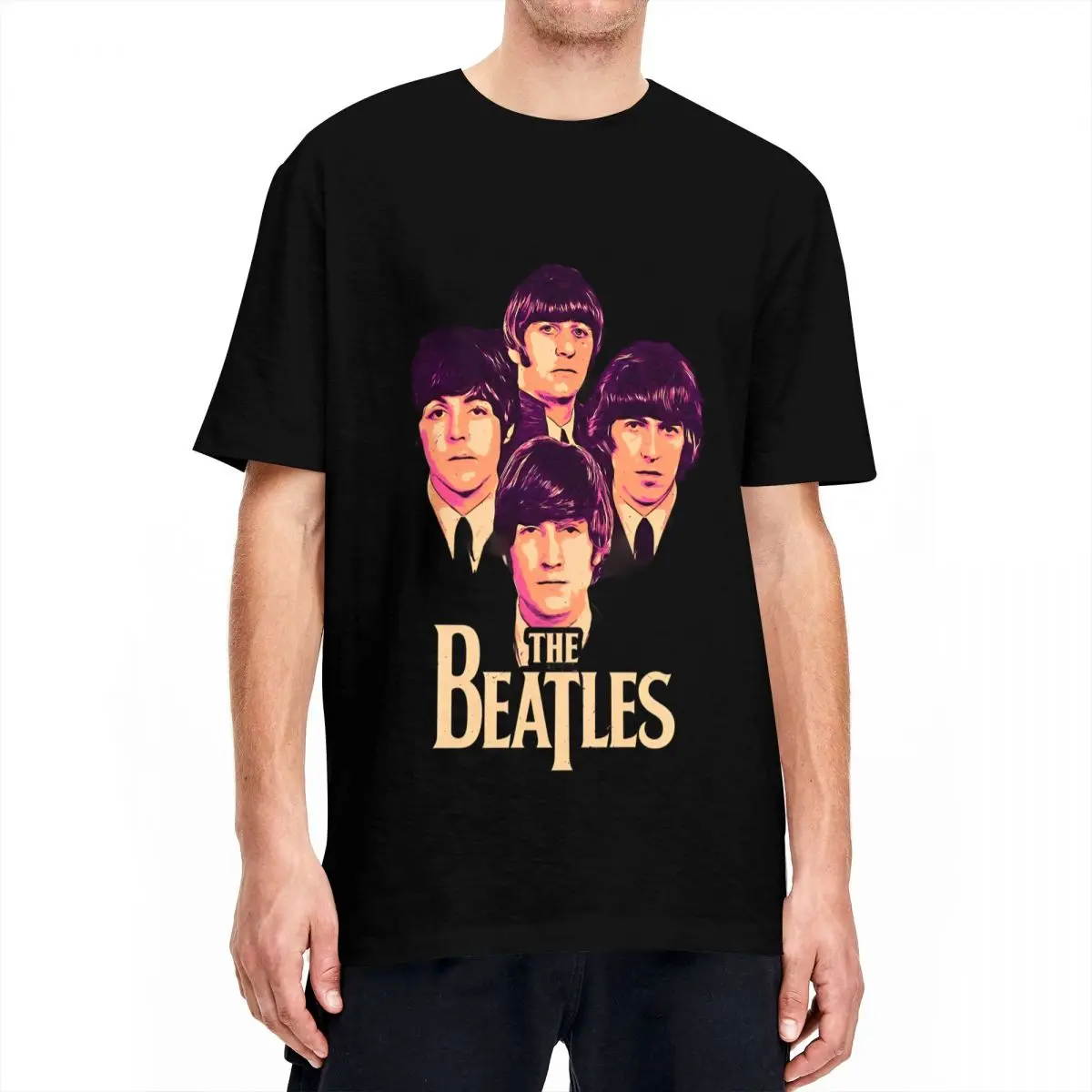 Printed The B-Beatle Band Tshirts Men Round Neck Short Sleeve Tops 100%Cotton Clothing