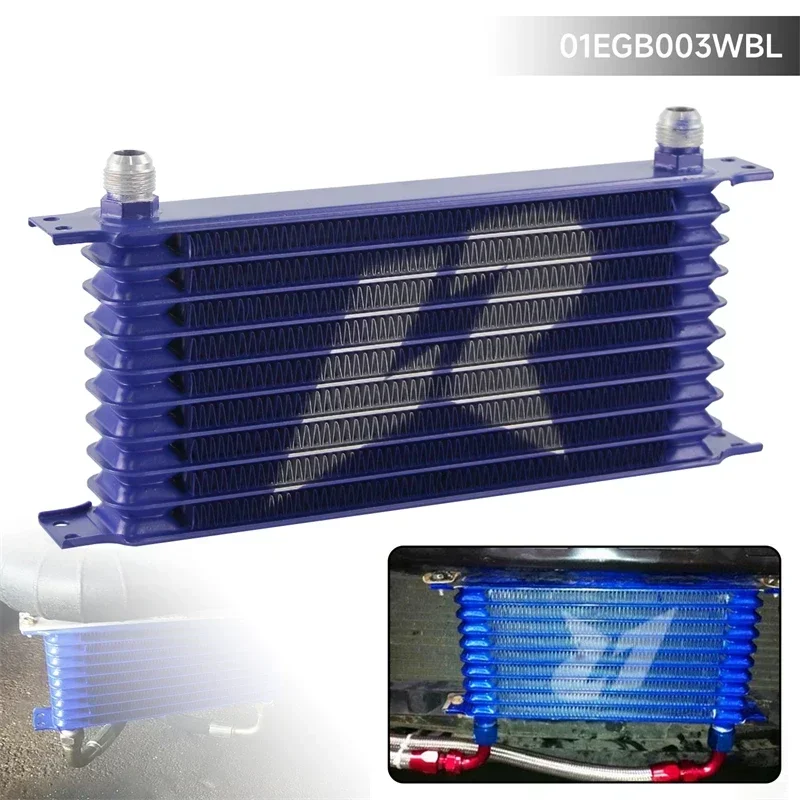 Oil Cooler LINESRACING AN10 10 Row 262MM Universal Engine Transmission Trust Style Aluminum Black/Blue