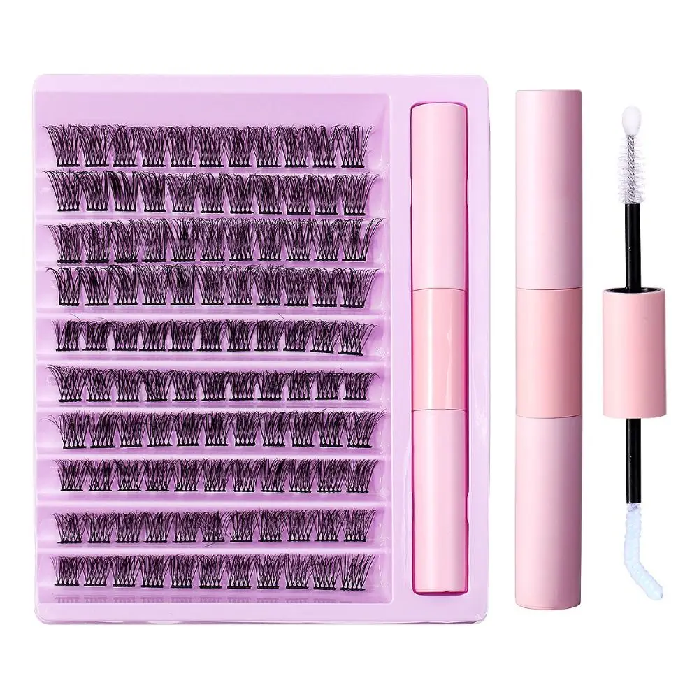 10 Rows Cluster Eyelash Set with Lash Bond and Brush Natural Cluster Lashes Hypoallergenic Quick-Drying Makeup Tool