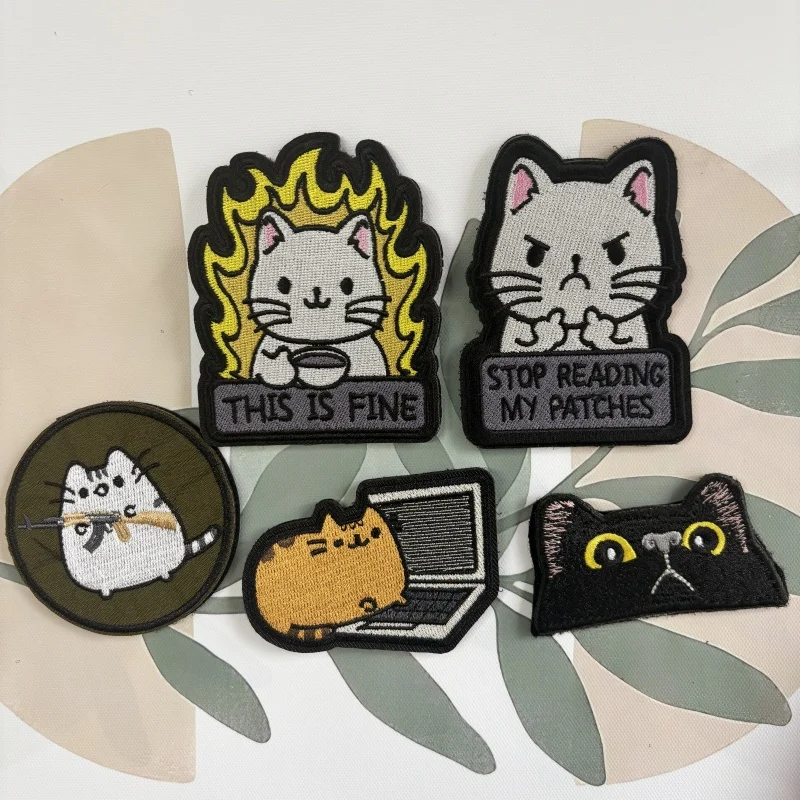 

Fun Black Cat Face Embroidery Patches Tactical Cat With Gun Hook&Loop Patch Cute Cat Work Computer Morale Badge Backpack Sticker