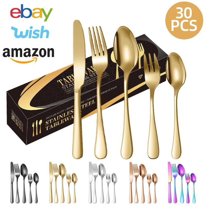 30pcs/set Tableware Reusable Travel Cutlery Set Camp Utensils Set With Stainless Steel Spoon Fork For 6 People