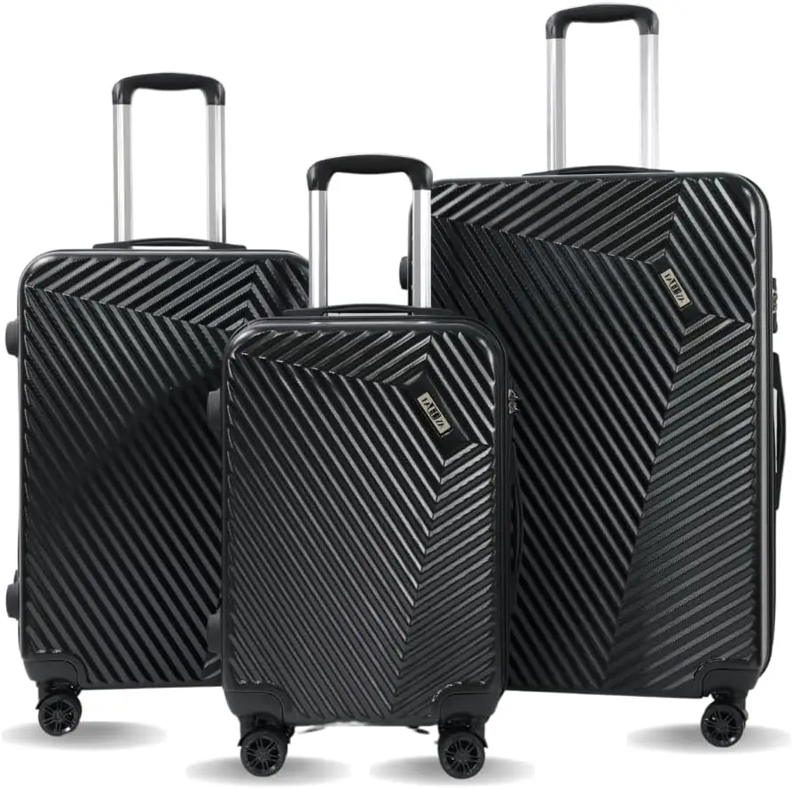 3-Piece Hard Spinner Luggage Set (20'–28') with TSA Lock, PC+ABS, Jet Black