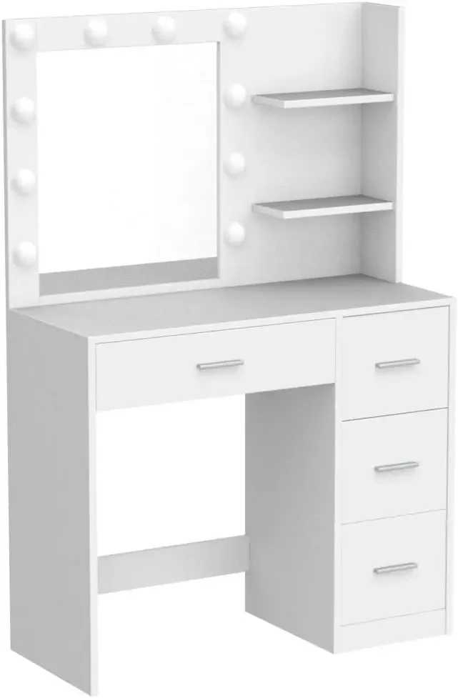 

Makeup Vanity Table with Lighted Mirror, Makeup Vanity Desk with Storage Shelf and 4 Drawers, Bedroom Dressing Table NEW USA