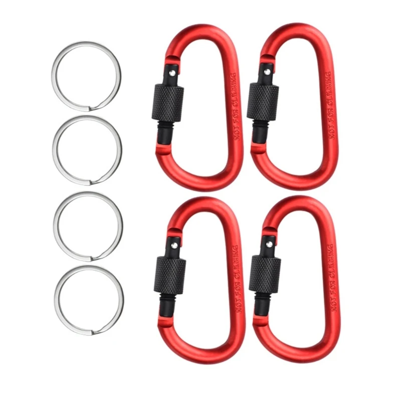 4Pcs Locking Carabiner Keychain Clip with Key Rings for Outdoor, Camping, Hiking