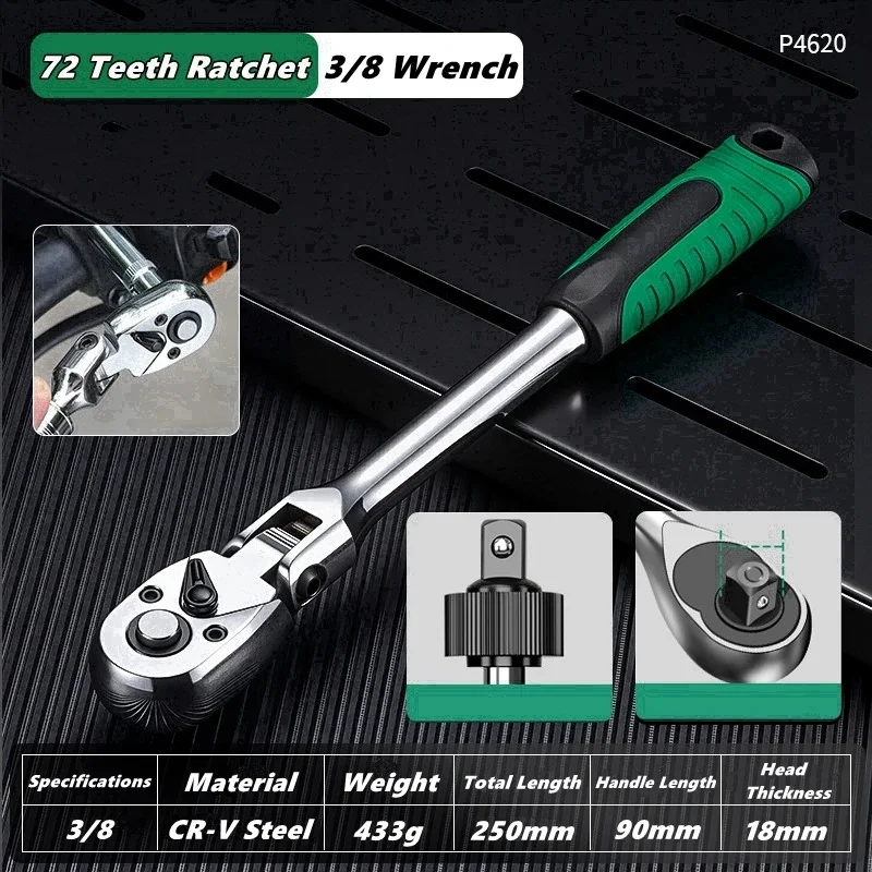 3/8 Inch Flexible Ratchet Wrench, 72-Tooth Extendable Telescopic Socket Spanner