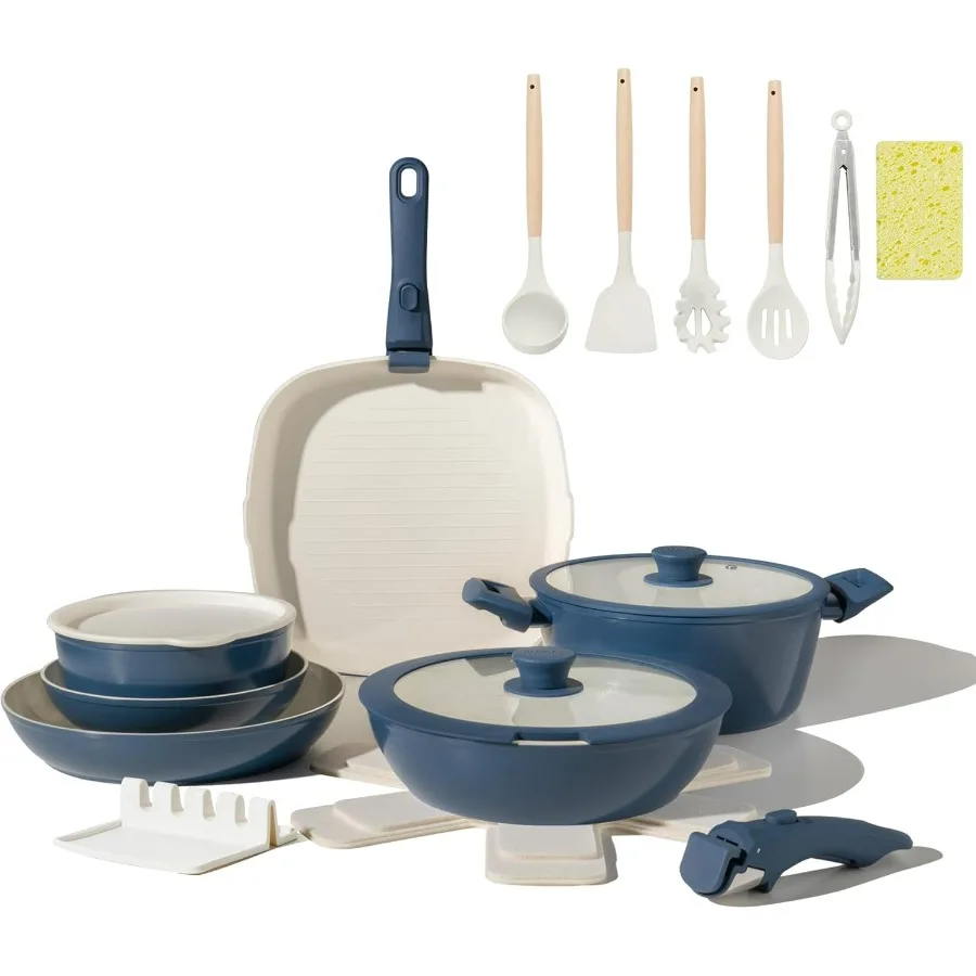 

23pcs Ceramic Pots and Pans Set with Nonstick Surface and Detachable Handles for Induction Cooktops Includes Frying Pans and Sa