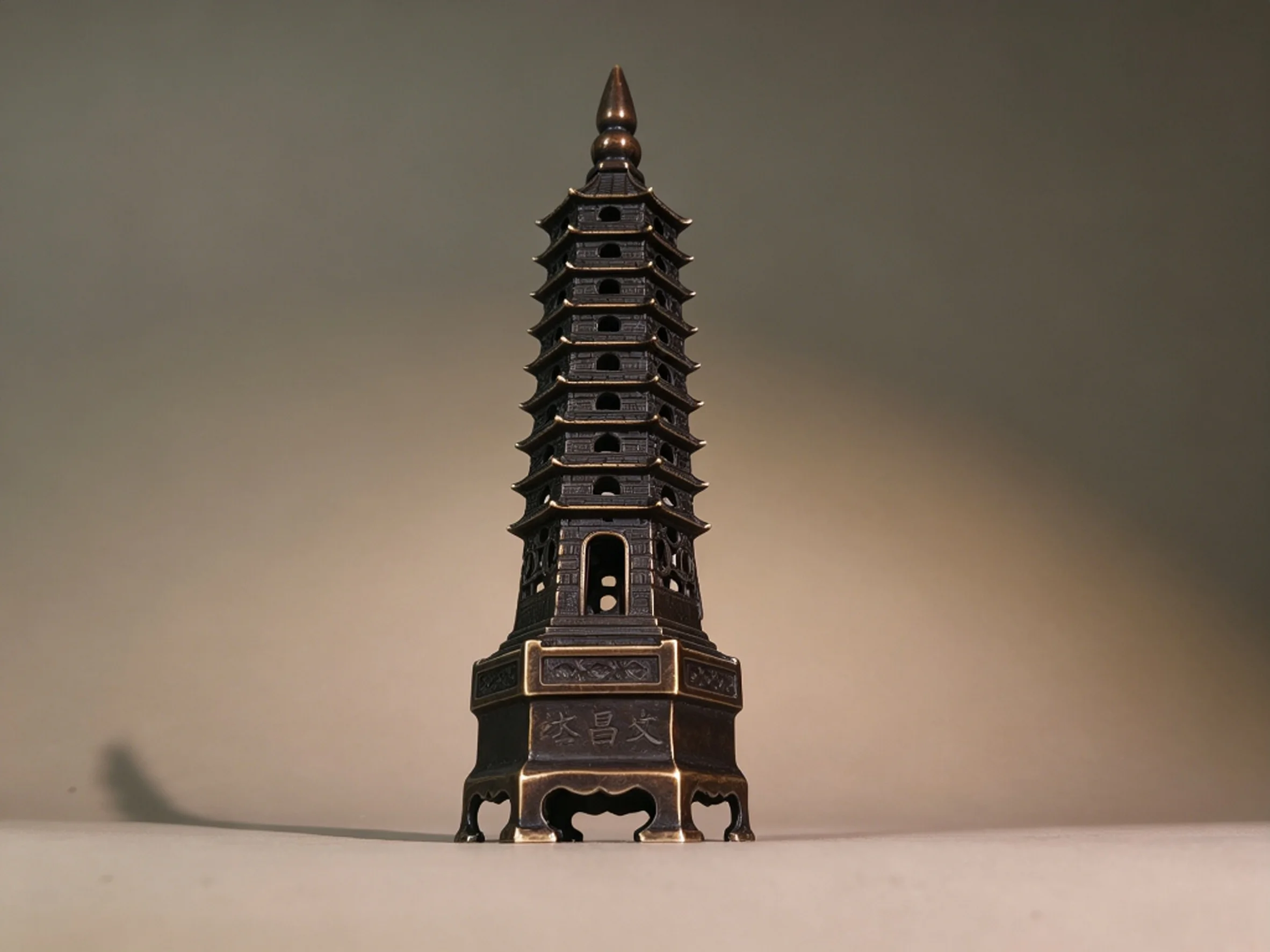 Exquisitely Crafted Pure Copper Wenchang Pagoda, Literary Ornament to Boost Academic Luck, Copper Pagoda Decor Statue, Suitable