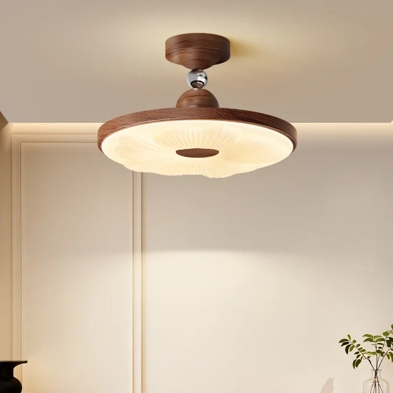 Mid Ancient Style Minimalist Bedroom Ceiling Lights Full Spectrum Walnut Color Pleated Lampshade Bedroom Study LED Ceiling Lamps