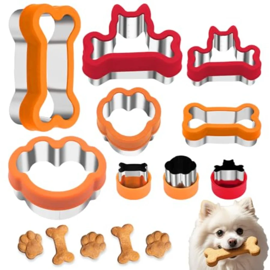 9PCS Dog Bone Treats Cuttersand Chew Bone and Paw print Ce Cutters Set Stainless Steel 3 Sizes Shape Vegetable Fruit Cutters fo