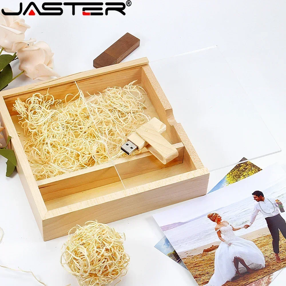 JASTER przezroczysta akrylowa pokrywa Album fotograficzny pamięć USB 2.0 Pendrive 64GB 128GB 16GB 32GB fotografia ślubna (170*170*35 MM)