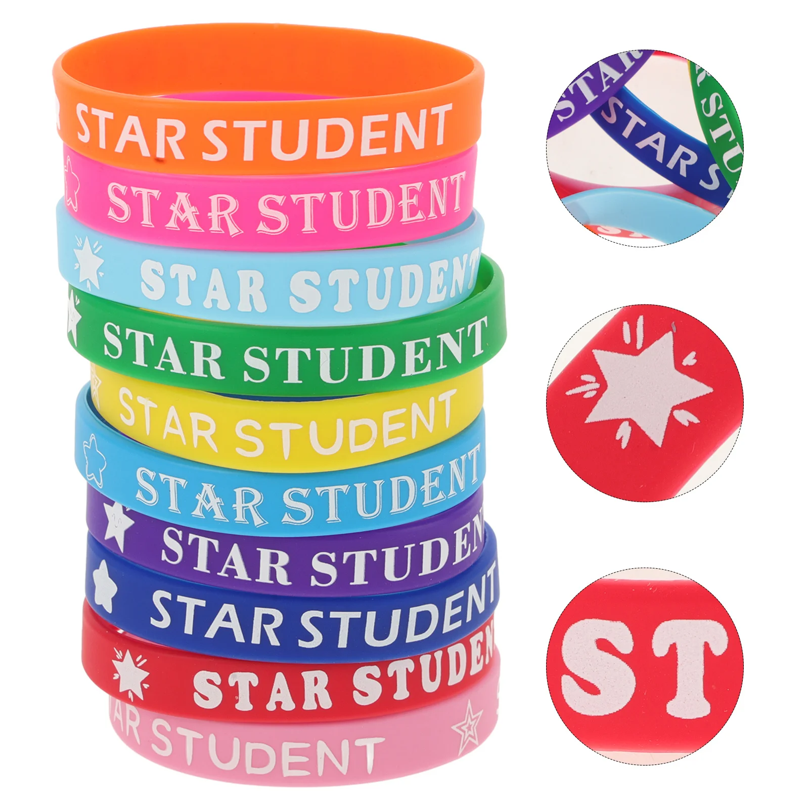 

10Pcs Star Student Silicone Wristbands Colorful Assorted Reward Bracelets for Kids Classroom School Supplies Positive Motivation