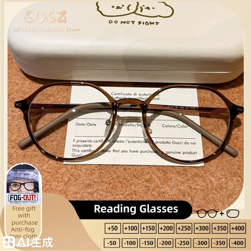 

SUSZ New Trendy Oval Women Reading Glasses Anti Blue Light Anti-Reflective Customized Prescription Progressive Myopia Glasses