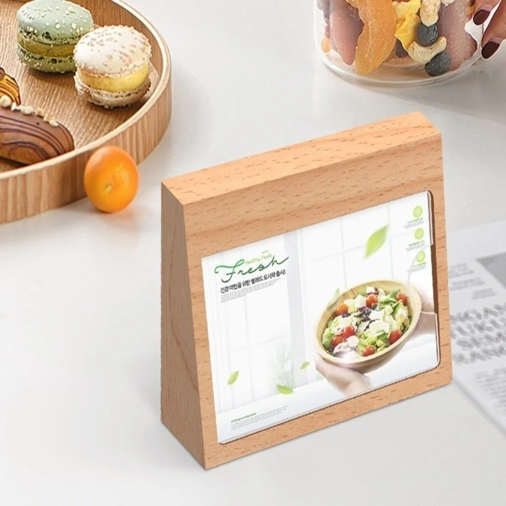 Acrylic Slanted Wooden Sign Holder Wood Base Place Card Tag Stand Label Cover Photo Display Racks Picture Holder