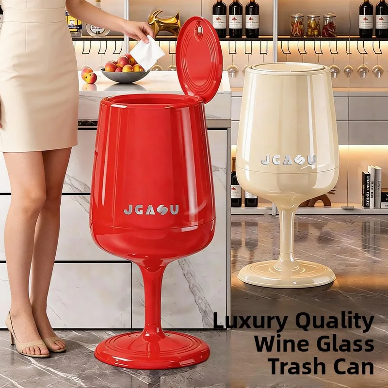 

Large Capacity Press Type Wine Glass Trash Can Cute Storage Bucket for Kitchen Living Room Bedroom Home Use Odorless