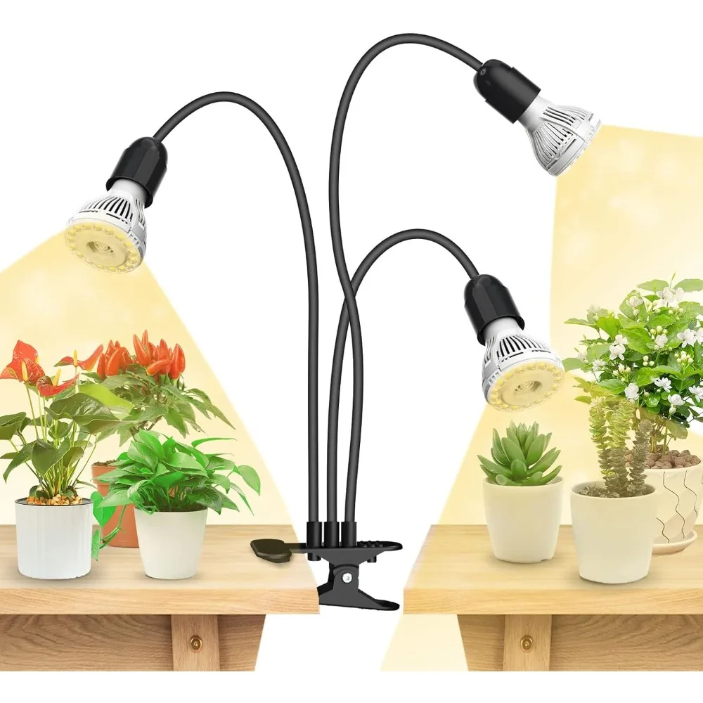 LED Grow Lights for Indoor Plants, 450W Full Spectrum 3-Head Gooseneck Grow Lamp with Ceramic Tech., Clip-on Plant Grow Lights